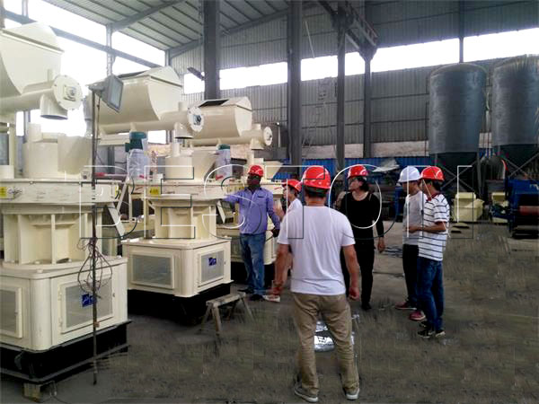 customers are having a look at sawdust pellet maker