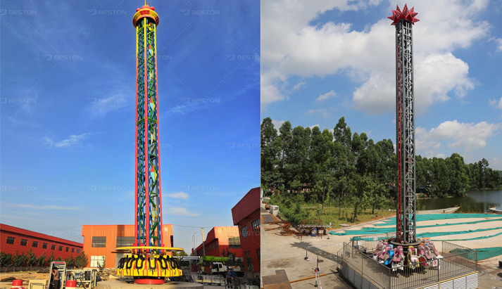 Drop tower ride with thrill fun 